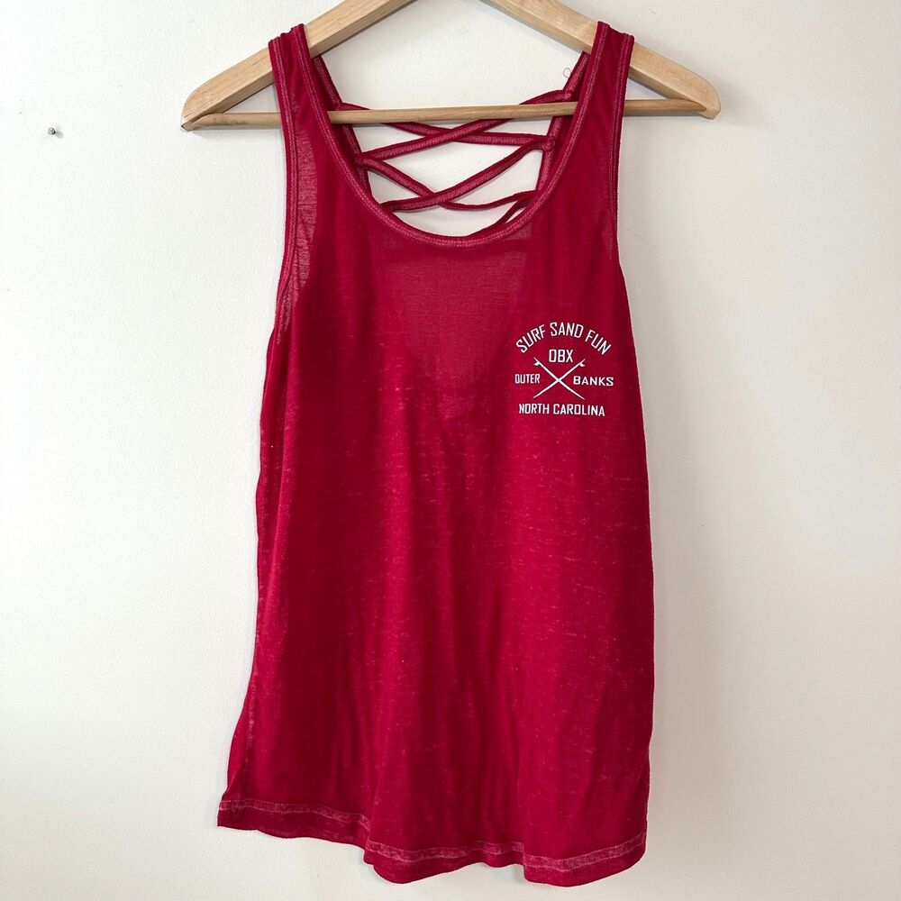 Outer Banks OBX Exist Tank Top Criss Cross Back Women's Red Size Medium M